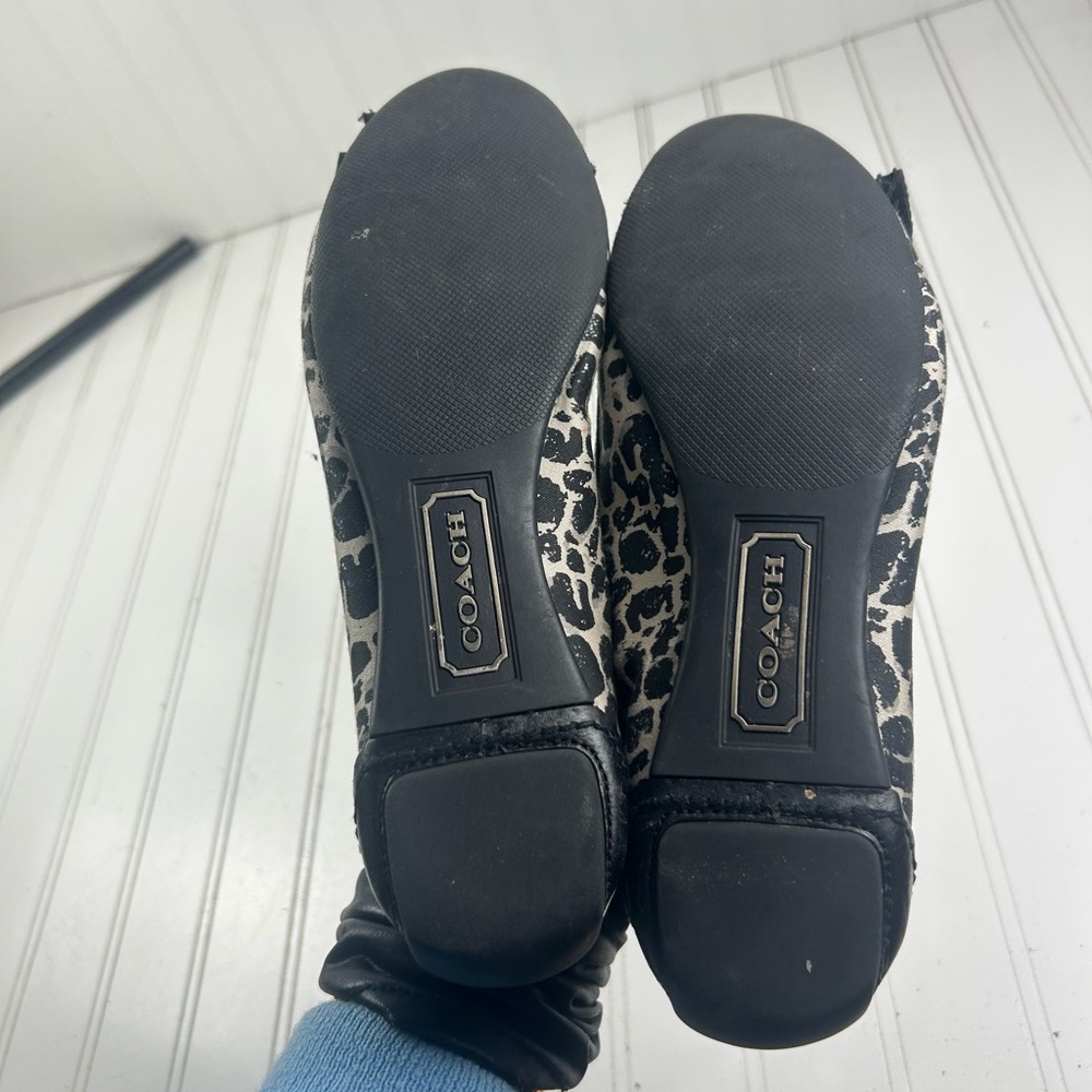 Coach Reagan Leopard Print Ballet Flats Black Bow Leather Women’s Size 8 - Picture 7 of 11
